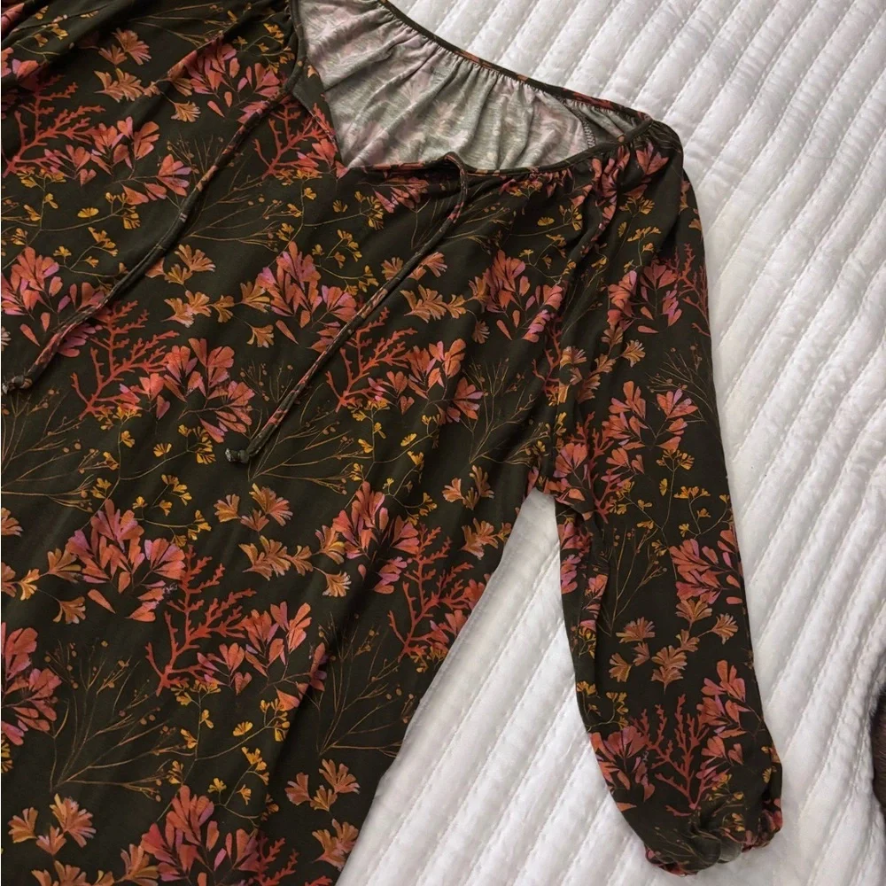 Garnet Hill Floral Print 3/4 Sleeve Peasant Blouse